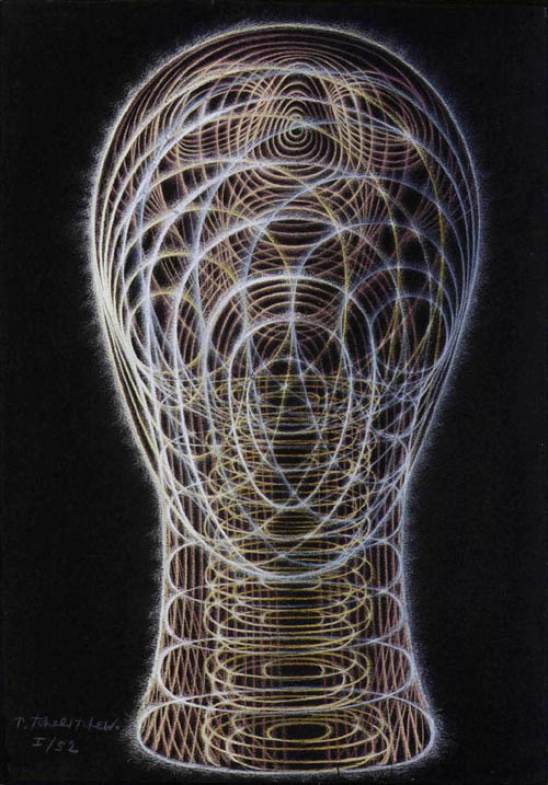 Pavel Tchelitchew - Spiral Head (I) - 1952 pastel and chalk on blue paper